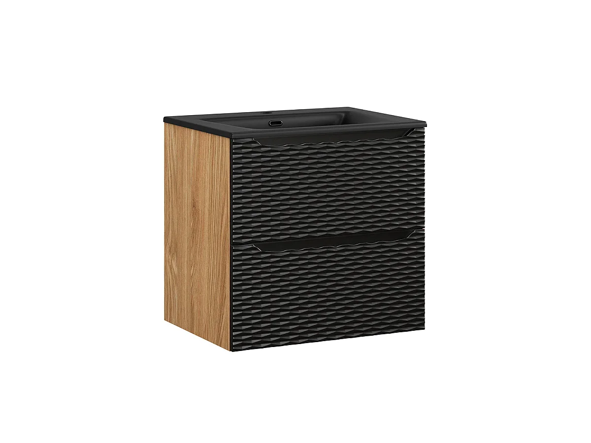 Ensemble meuble simple vasque encastrée 60cm et colonne Elora Noir et bois