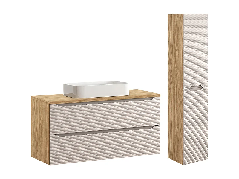 Set di mobili da bagno con lavabo Elora beige e marrone 120cm