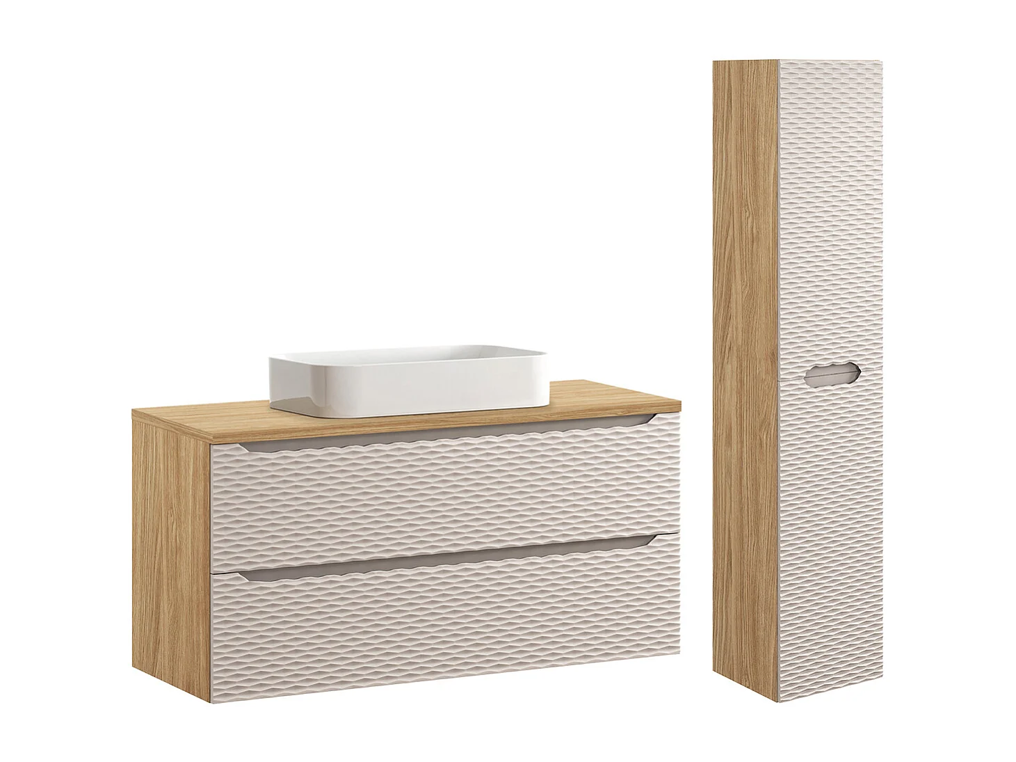 Ensemble meuble simple vasque 120cm 2 tiroirs et colonne Elora Beige et bois