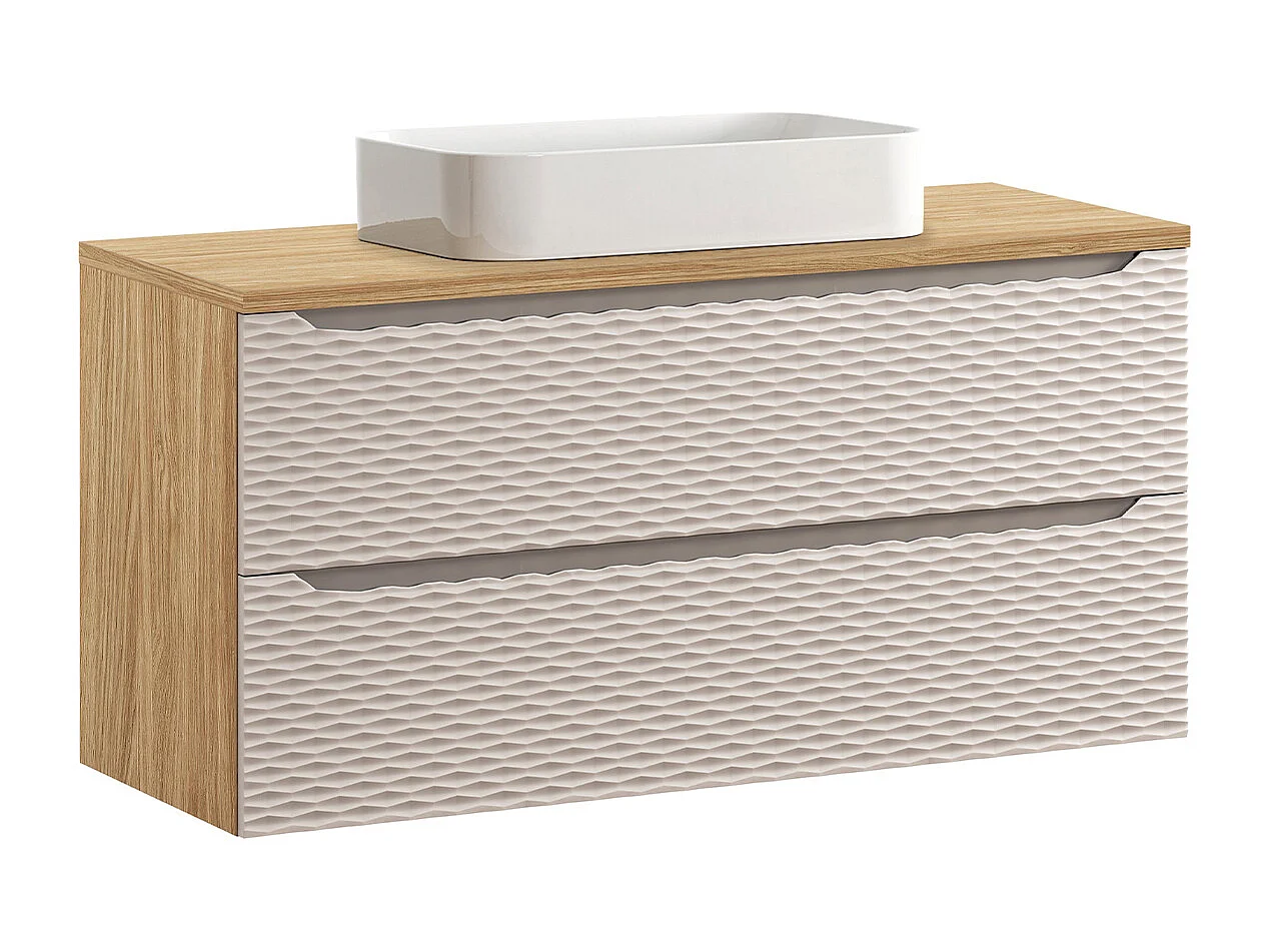 Ensemble meuble simple vasque 120cm 2 tiroirs et colonne Elora Beige et bois