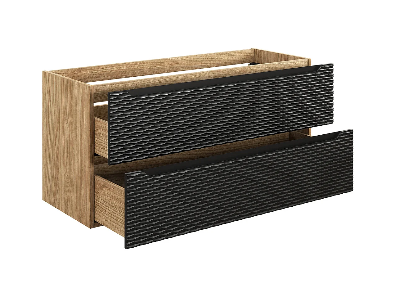Ensemble meuble simple vasque encastrée gauche 120cm 2 tiroirs et colonne Elora Noir et bois