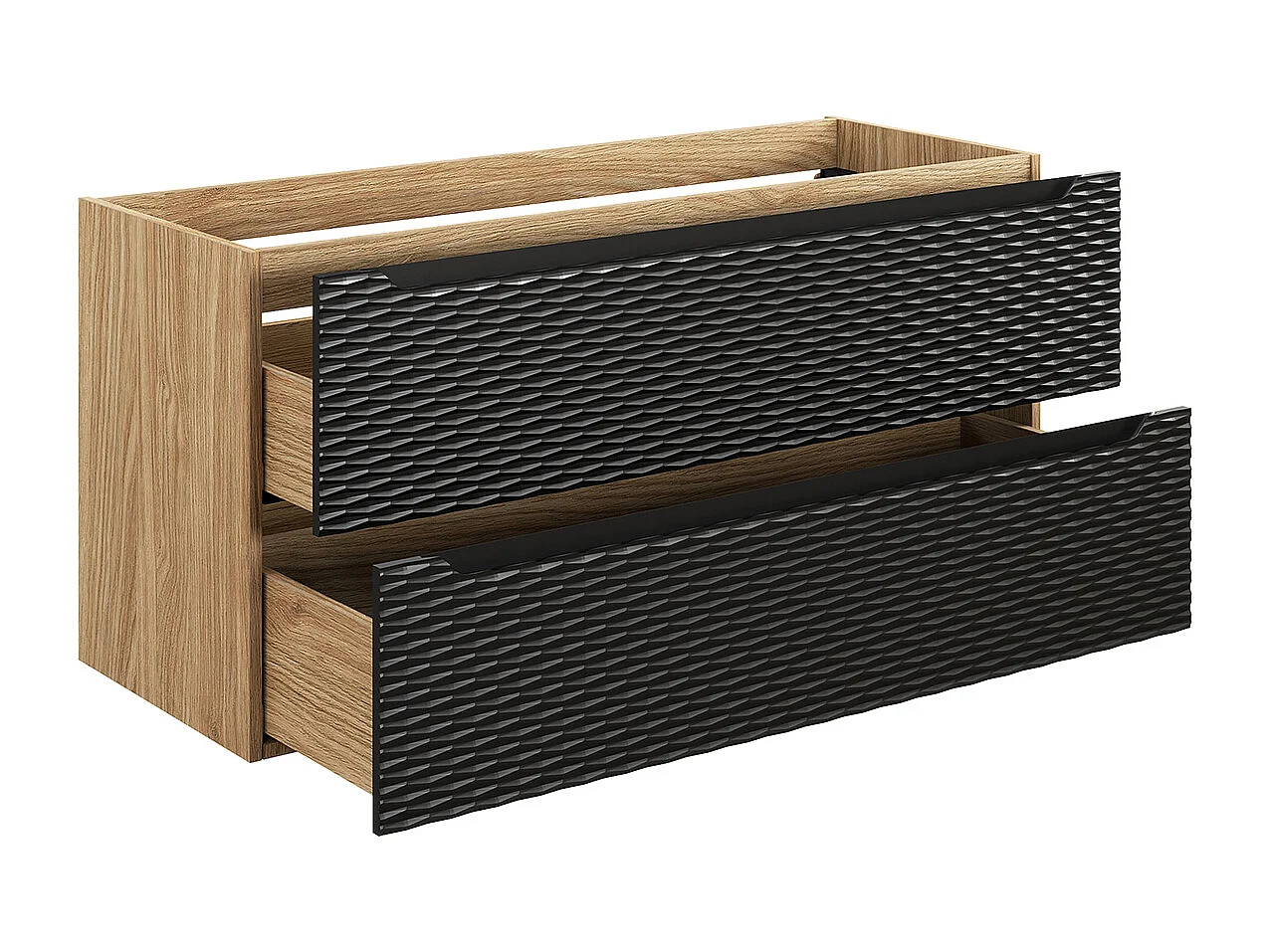 Conjunto de muebles con lavabo individual encastrado lado izquierdo 120cm 2 cajones y columna Elora Negro y madera