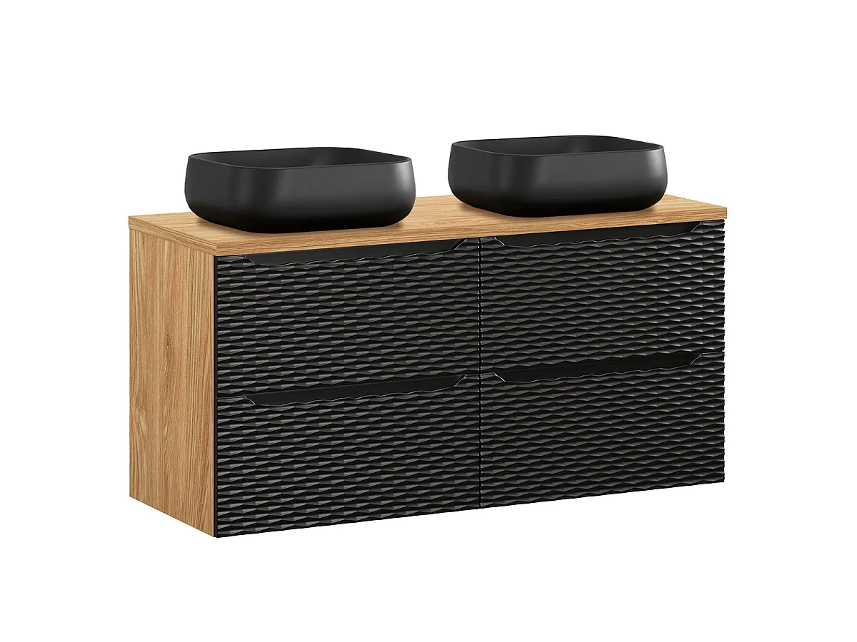 Ensemble meuble double vasque 120cm 4 tiroirs et colonne Elora Noir et bois