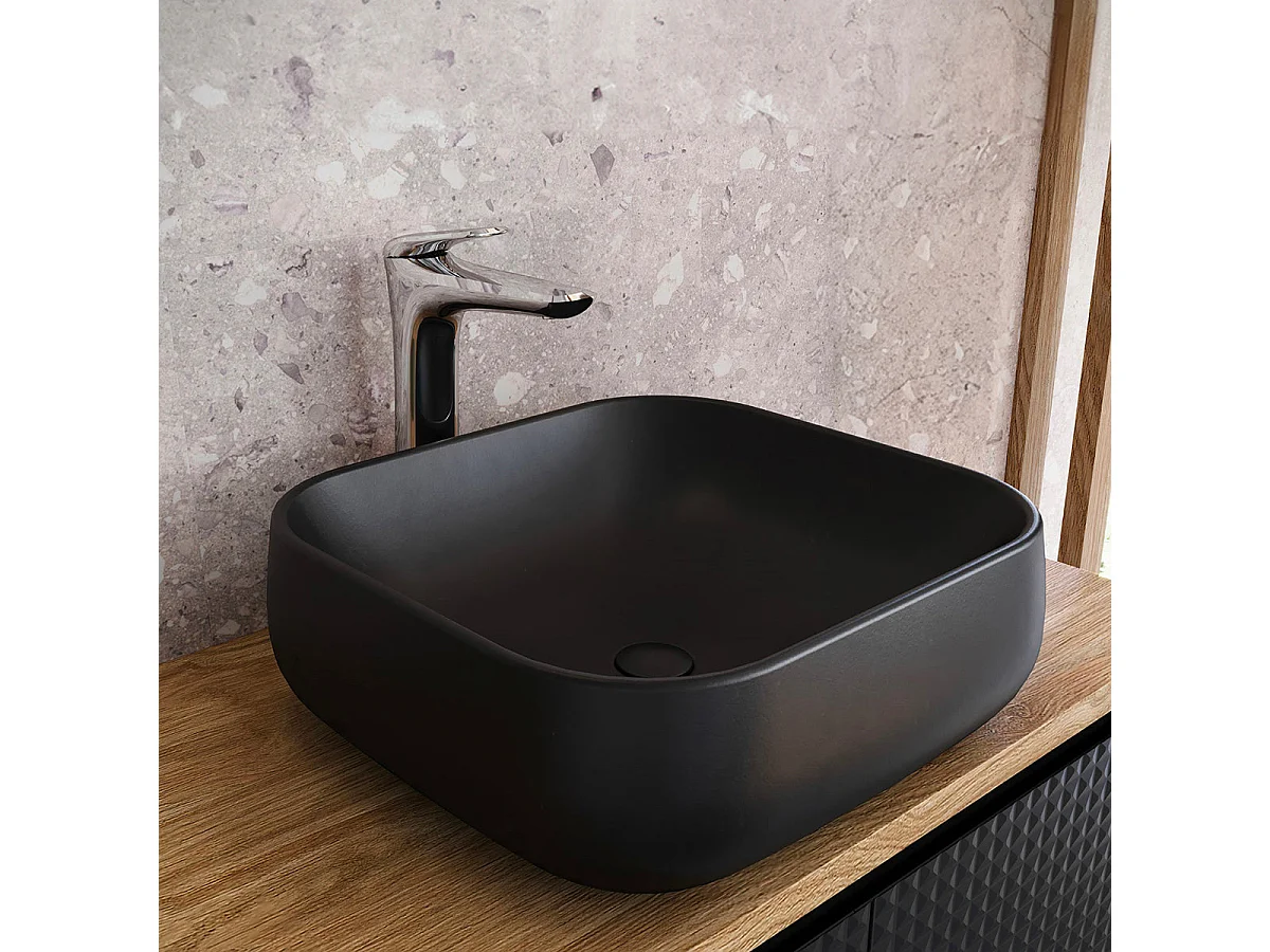 Ensemble meuble double vasque 120cm 4 tiroirs et colonne Elora Noir et bois