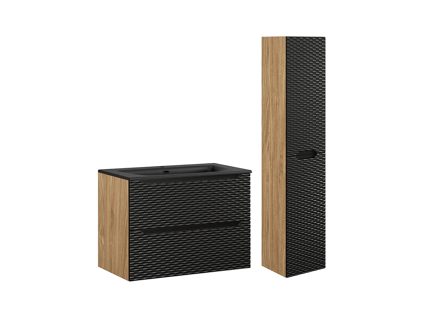 Ensemble meuble simple vasque encastrée 80cm et colonne Elora Noir et bois