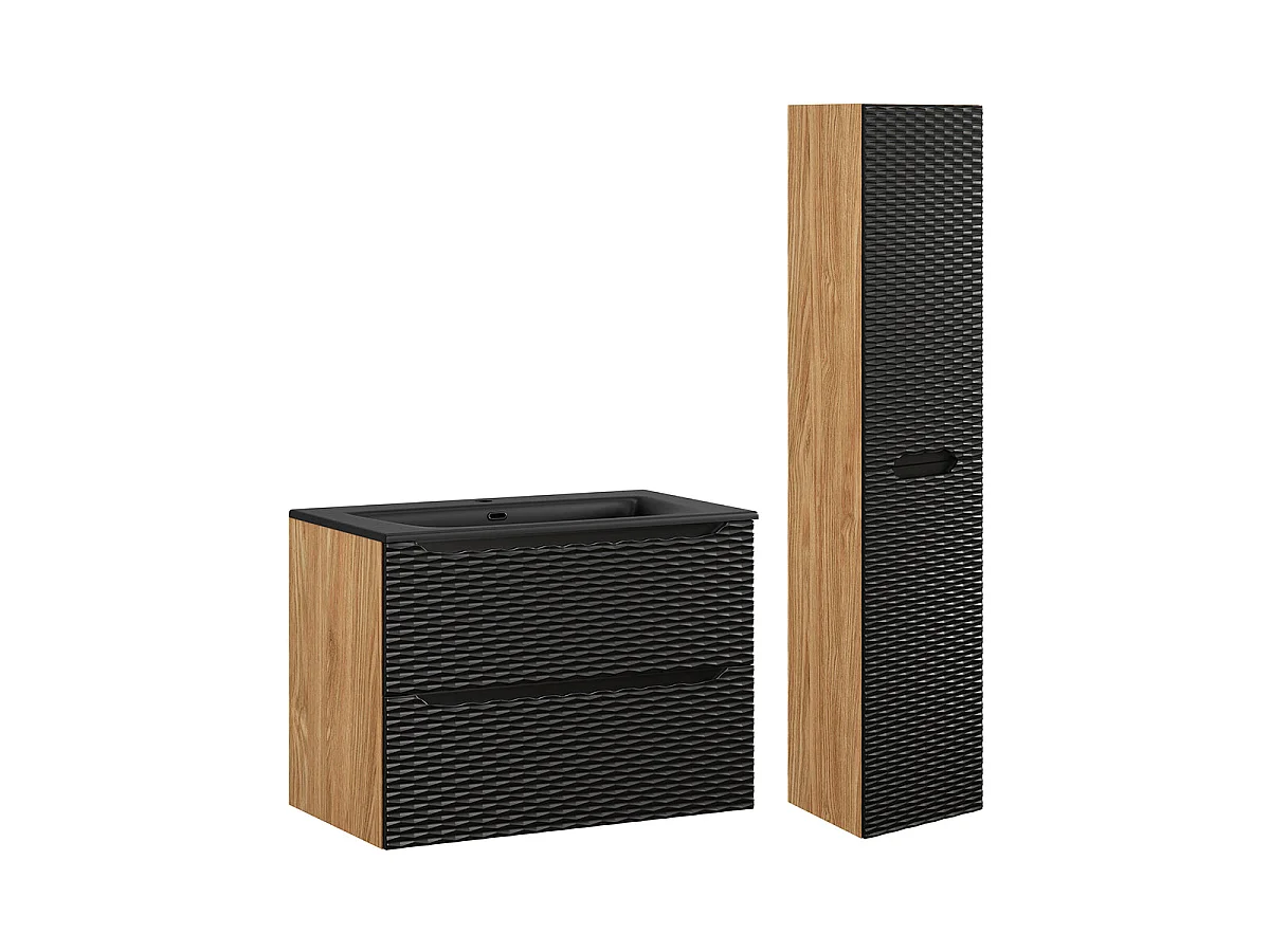 80cm single vanity unit with Elora column, black and wood