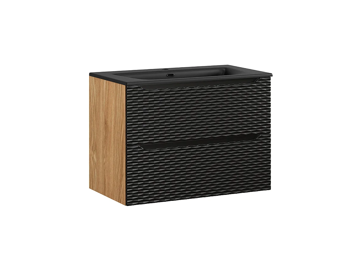 80cm single vanity unit with Elora column, black and wood