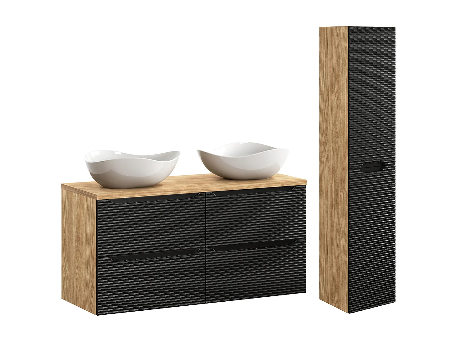 Ensemble meuble double vasque 120cm 4 tiroirs et colonne Elora Noir et bois Cloud