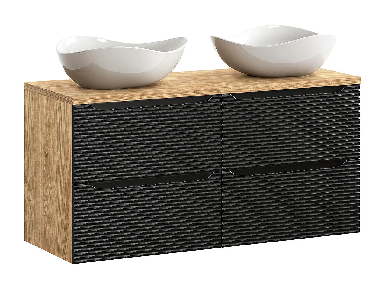 Ensemble meuble double vasque 120cm 4 tiroirs et colonne Elora Noir et bois Cloud