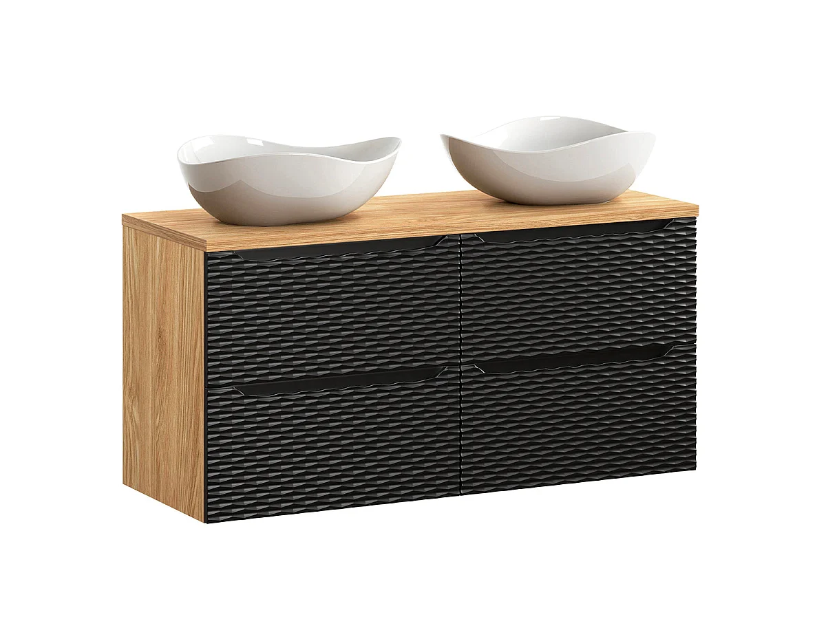 Ensemble meuble double vasque 120cm 4 tiroirs et colonne Elora Noir et bois Cloud