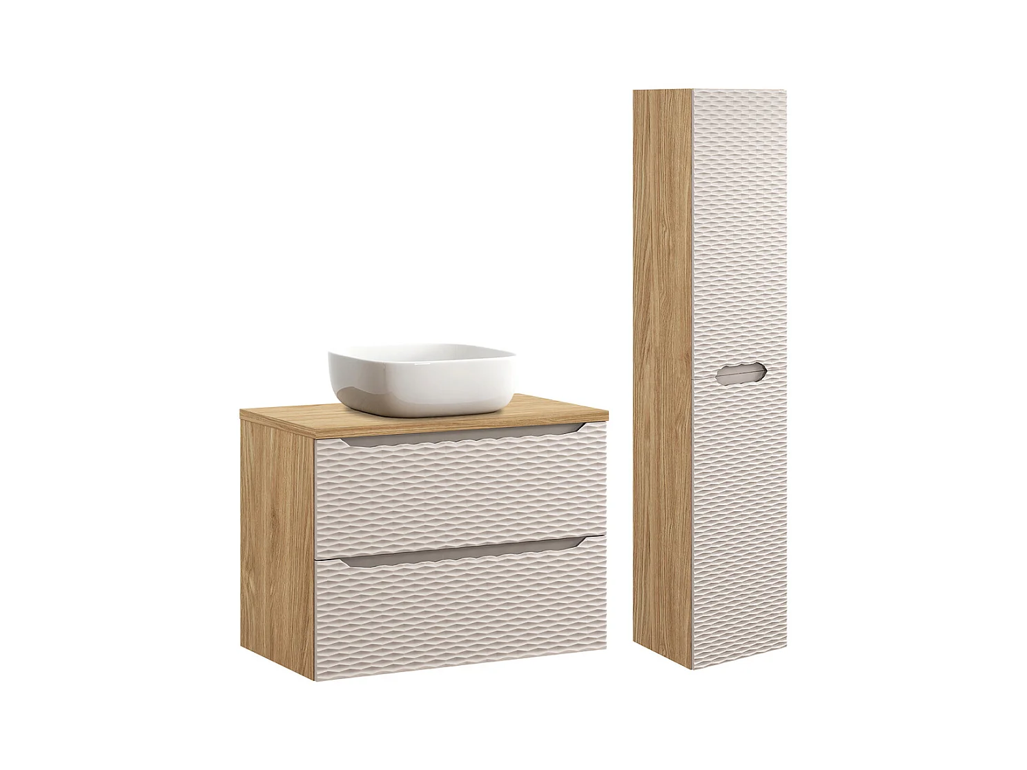 Ensemble meuble simple vasque 80cm et colonne Elora Beige et bois