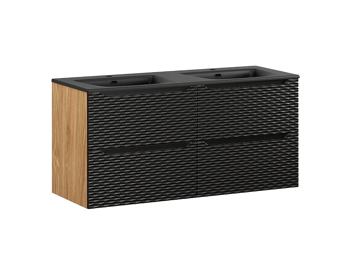 Ensemble meuble double vasque encastrée 120cm 4 tiroirs et colonne Elora Noir et bois