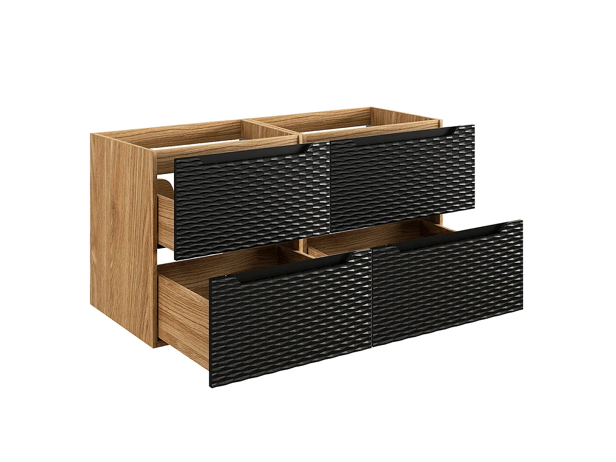 Ensemble meuble double vasque encastrée 120cm 4 tiroirs et colonne Elora Noir et bois