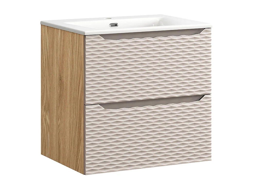 Ensemble meuble simple vasque encastrée 60cm et colonne Elora Beige et bois