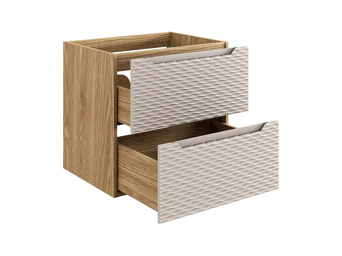 Ensemble meuble simple vasque encastrée 60cm et colonne Elora Beige et bois