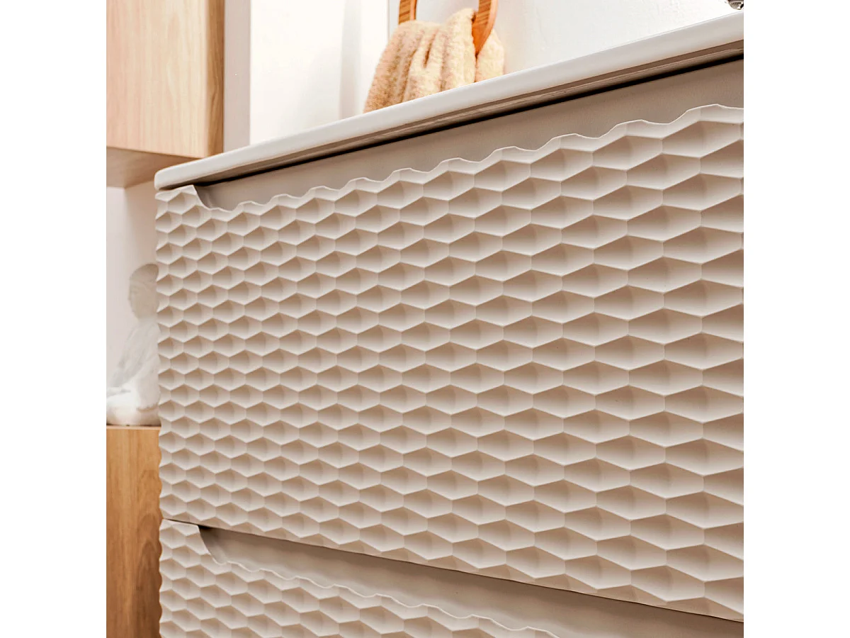 Ensemble meuble simple vasque encastrée 60cm et colonne Elora Beige et bois
