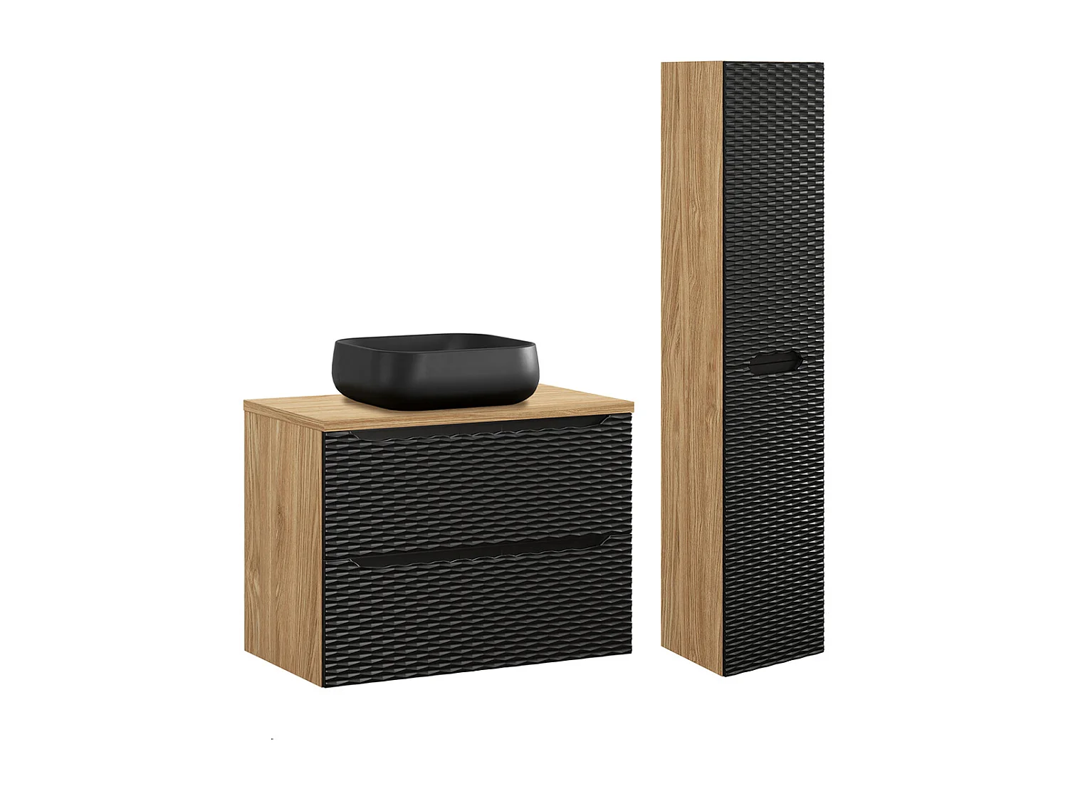Ensemble meuble simple vasque 80cm et colonne Elora Noir et bois