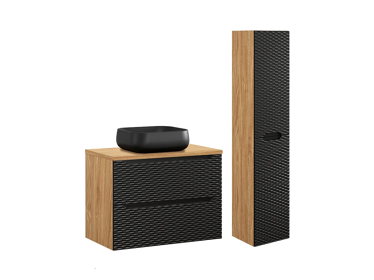 Ensemble meuble simple vasque 80cm et colonne Elora Noir et bois