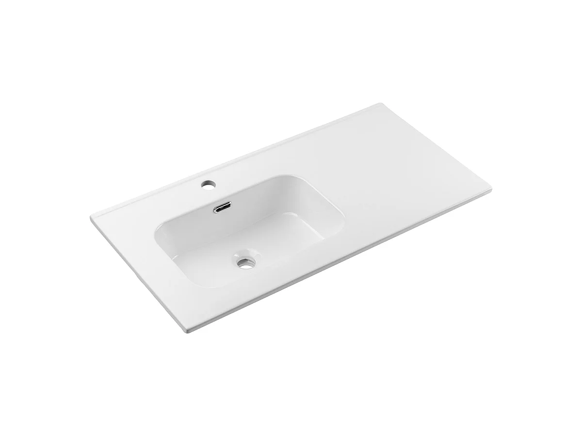 Ensemble meuble simple vasque encastrée gauche 90cm et colonne Elora Beige et bois