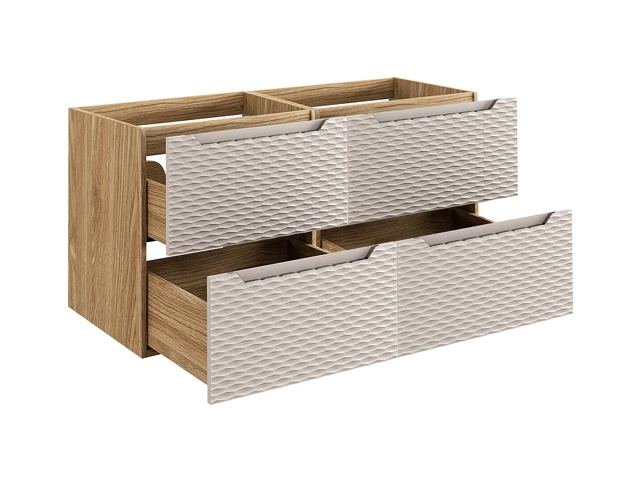 Ensemble meuble double vasque encastrée 120cm 4 tiroirs et colonne Elora Beige et bois