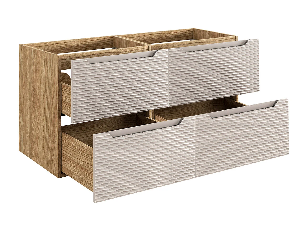 Conjunto de muebles con doble lavabo encastrado 120cm 4 cajones y columna Elora Beige y madera