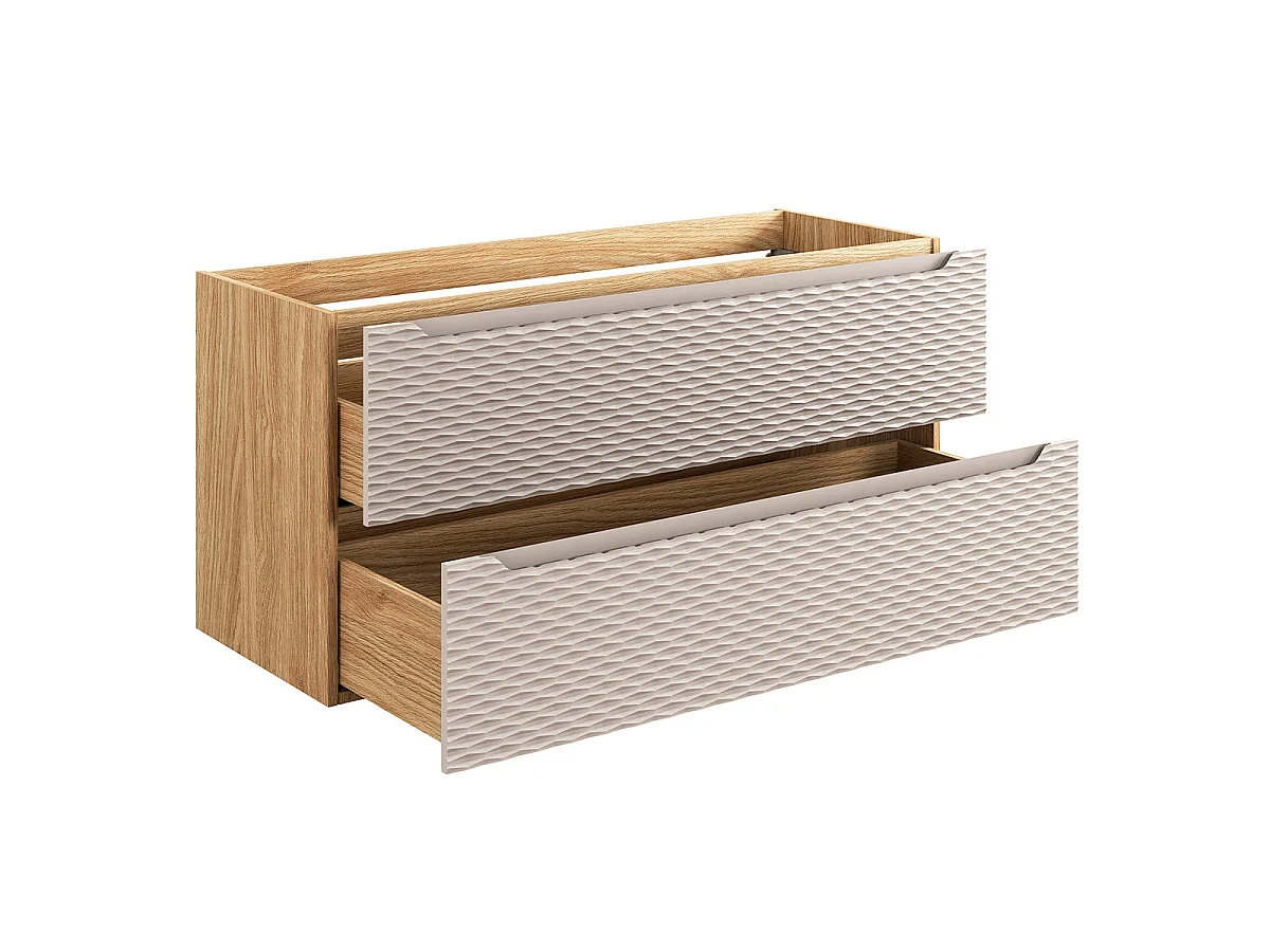 Ensemble meuble simple vasque encastrée droite 120cm 2 tiroirs et colonne Elora Beige et bois