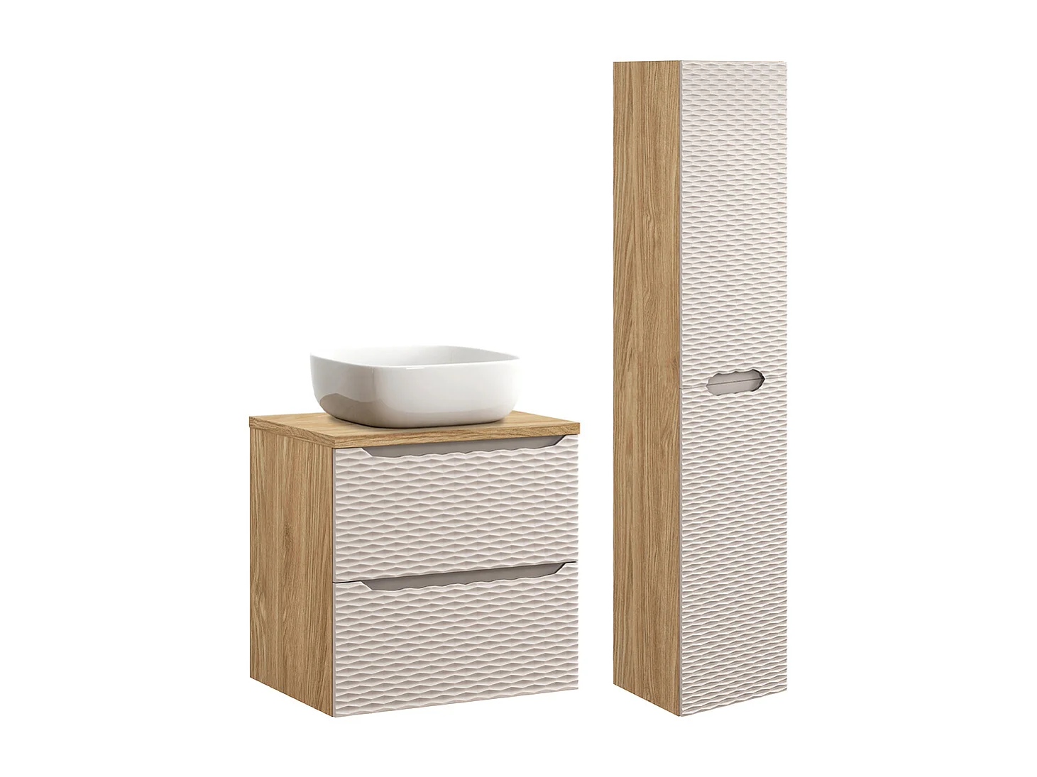 Ensemble meuble simple vasque 60cm et colonne Elora Beige et bois