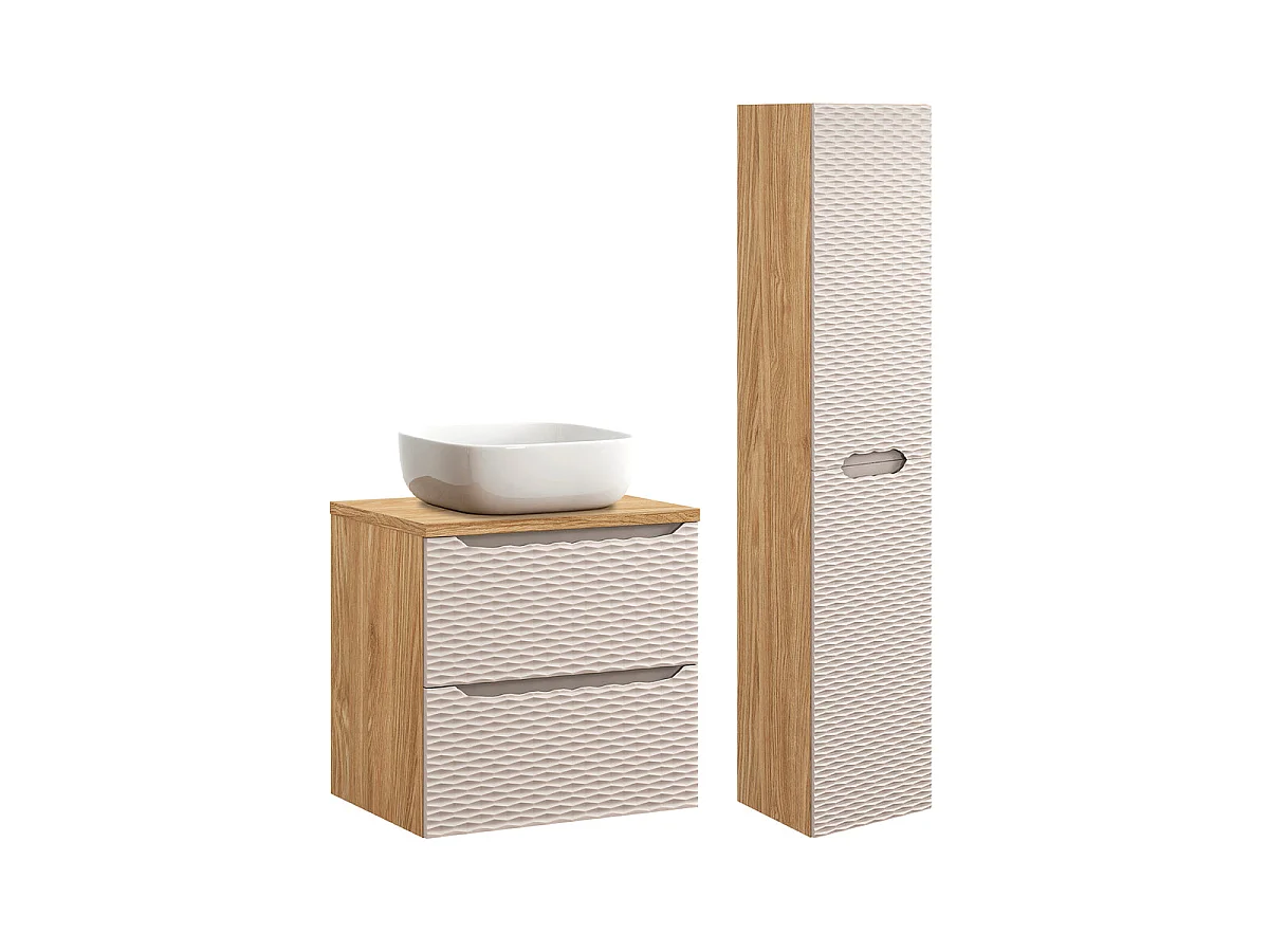 Ensemble meuble simple vasque 60cm et colonne Elora Beige et bois