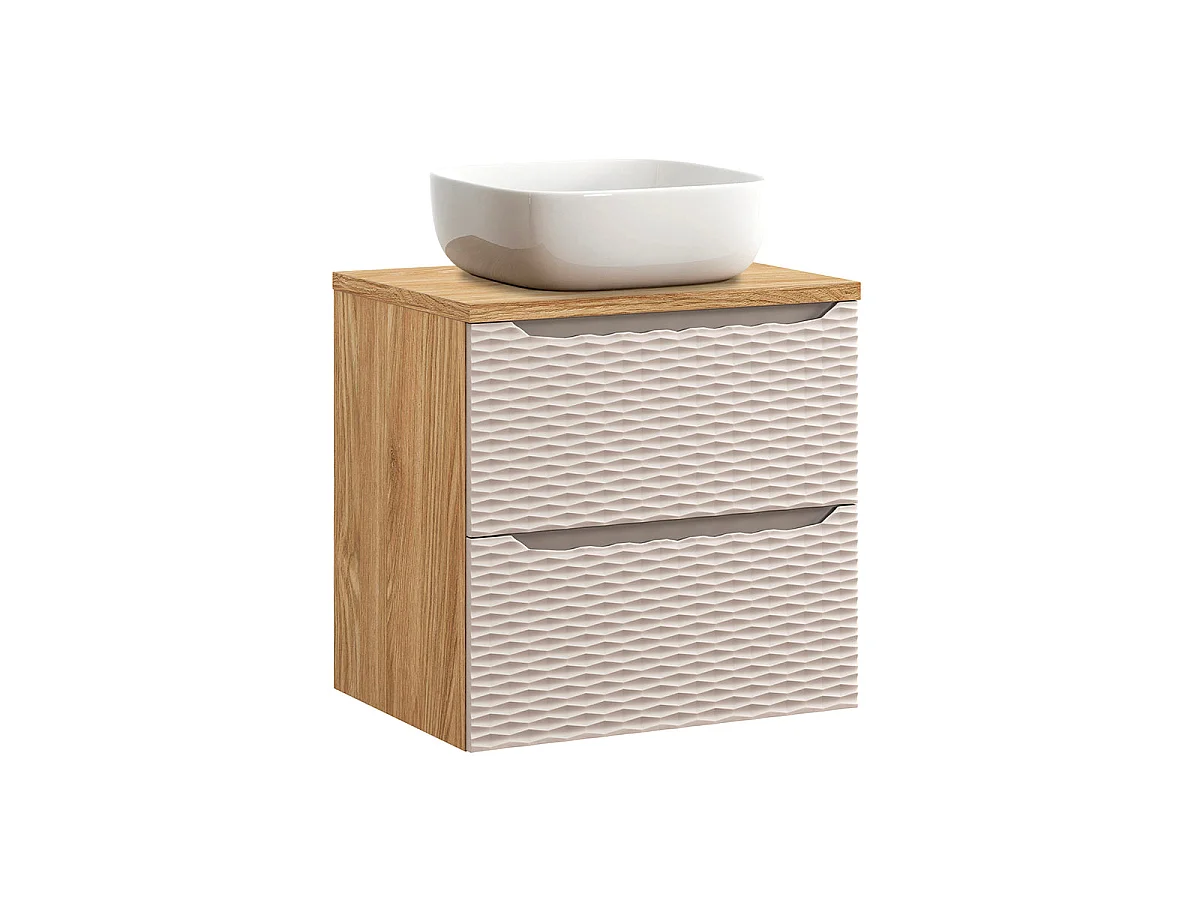 Ensemble meuble simple vasque 60cm et colonne Elora Beige et bois