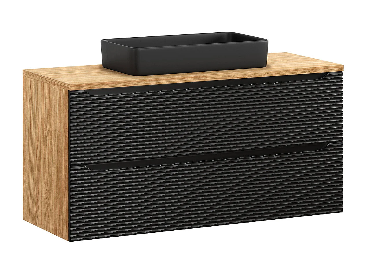 Ensemble meuble simple vasque 120cm 2 tiroirs et colonne Elora Noir et bois