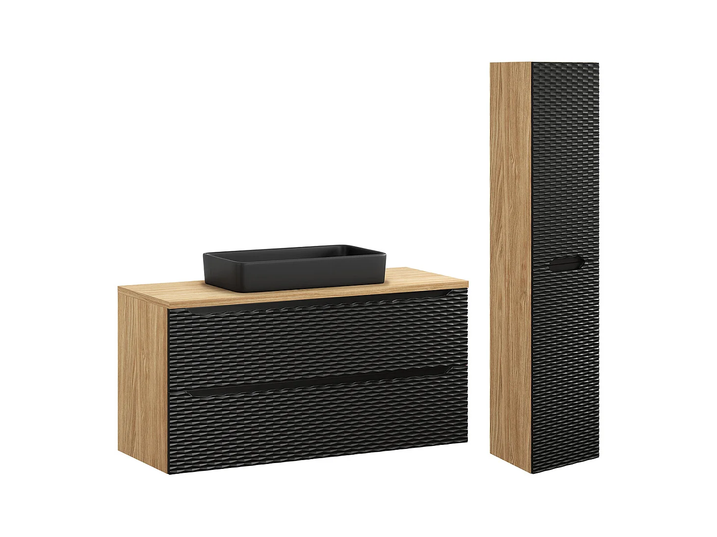 Ensemble meuble simple vasque 120cm 2 tiroirs et colonne Elora Noir et bois