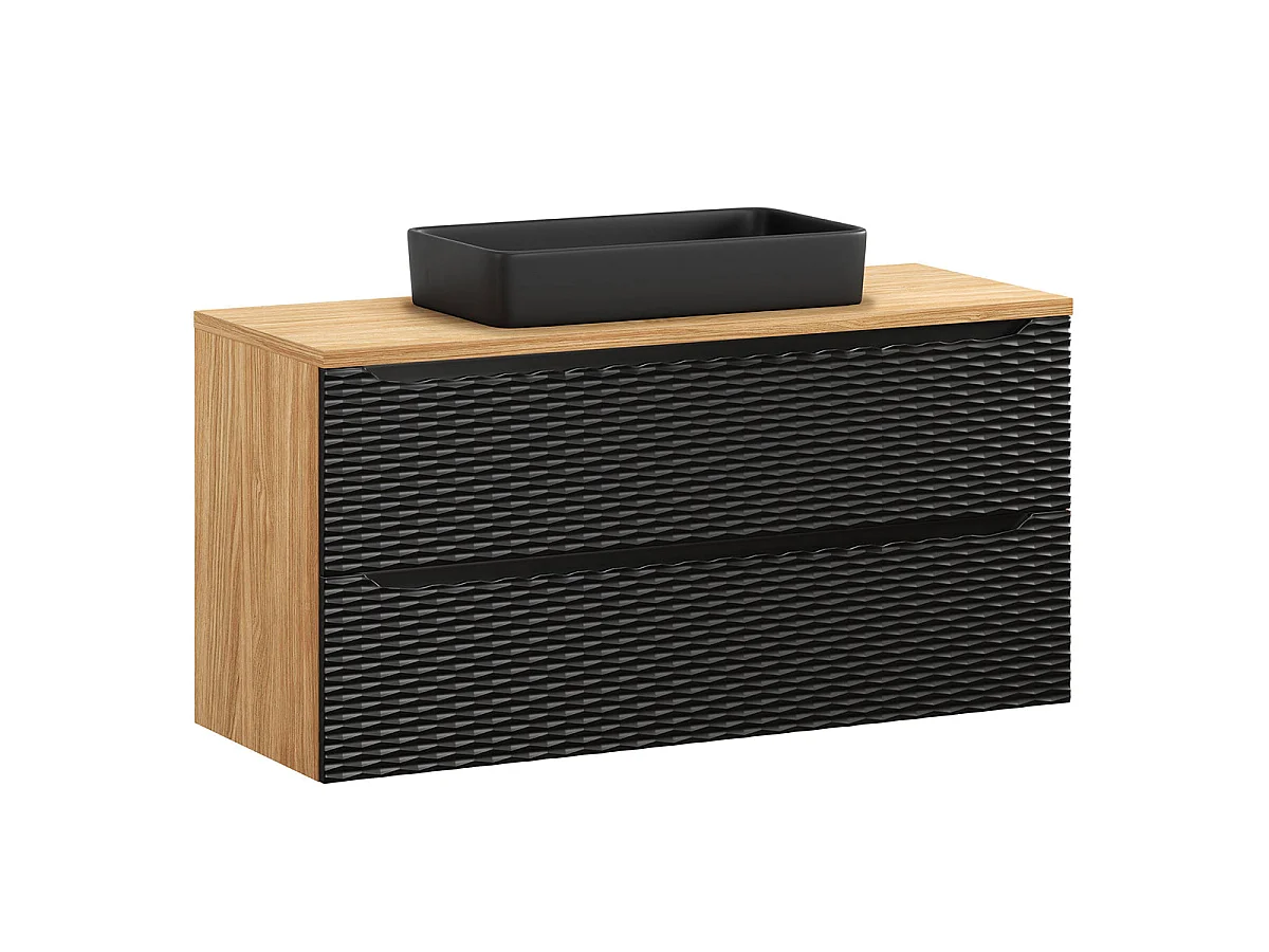 Ensemble meuble simple vasque 120cm 2 tiroirs et colonne Elora Noir et bois