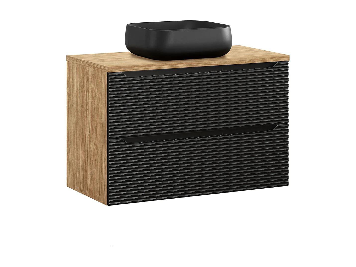 Ensemble meuble simple vasque 90cm et colonne Elora Noir et bois