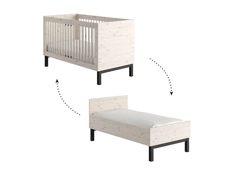 Lit évolutif 70x140 Country Bois blanchi