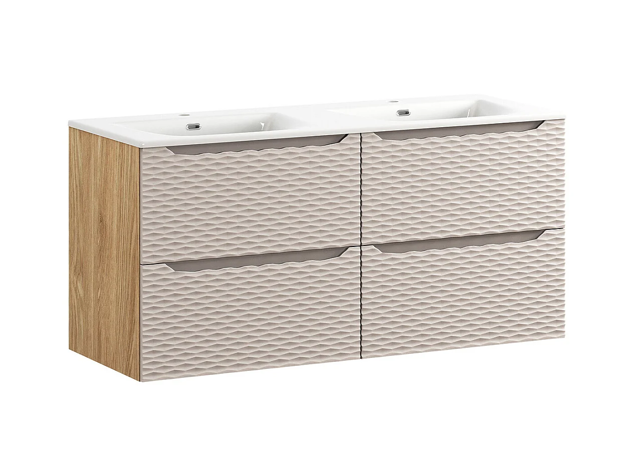 Meuble double vasque encastrée 120cm 4 tiroirs Elora Beige et bois