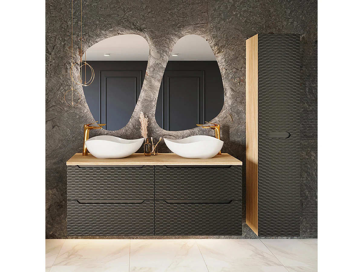 Meuble double vasque 120cm 4 tiroirs Elora Noir et bois Cloud