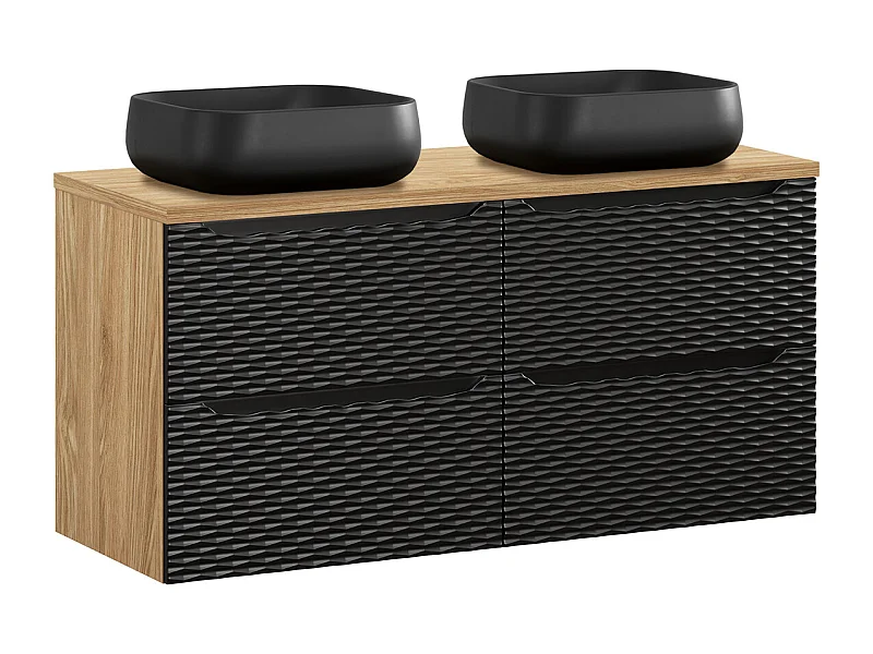 Meuble double vasque 120cm 4 tiroirs Elora Noir et bois