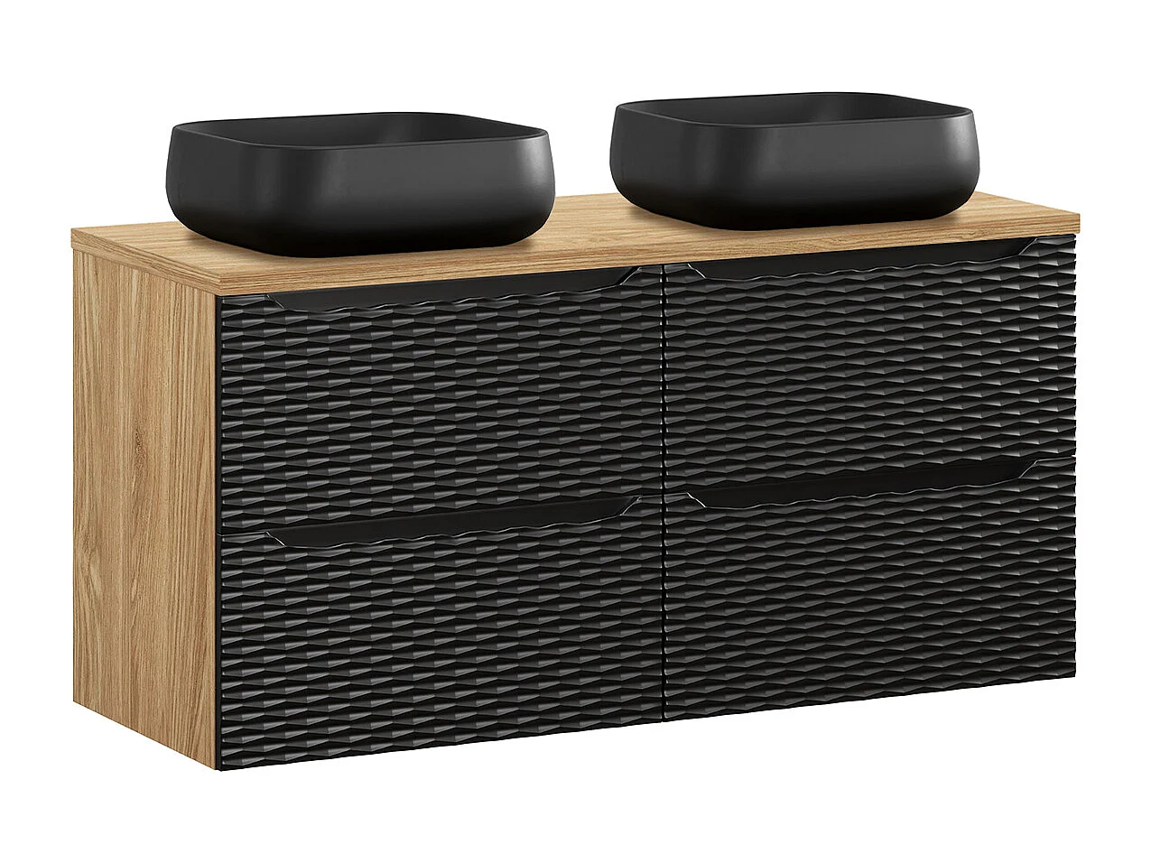 Meuble double vasque 120cm 4 tiroirs Elora Noir et bois
