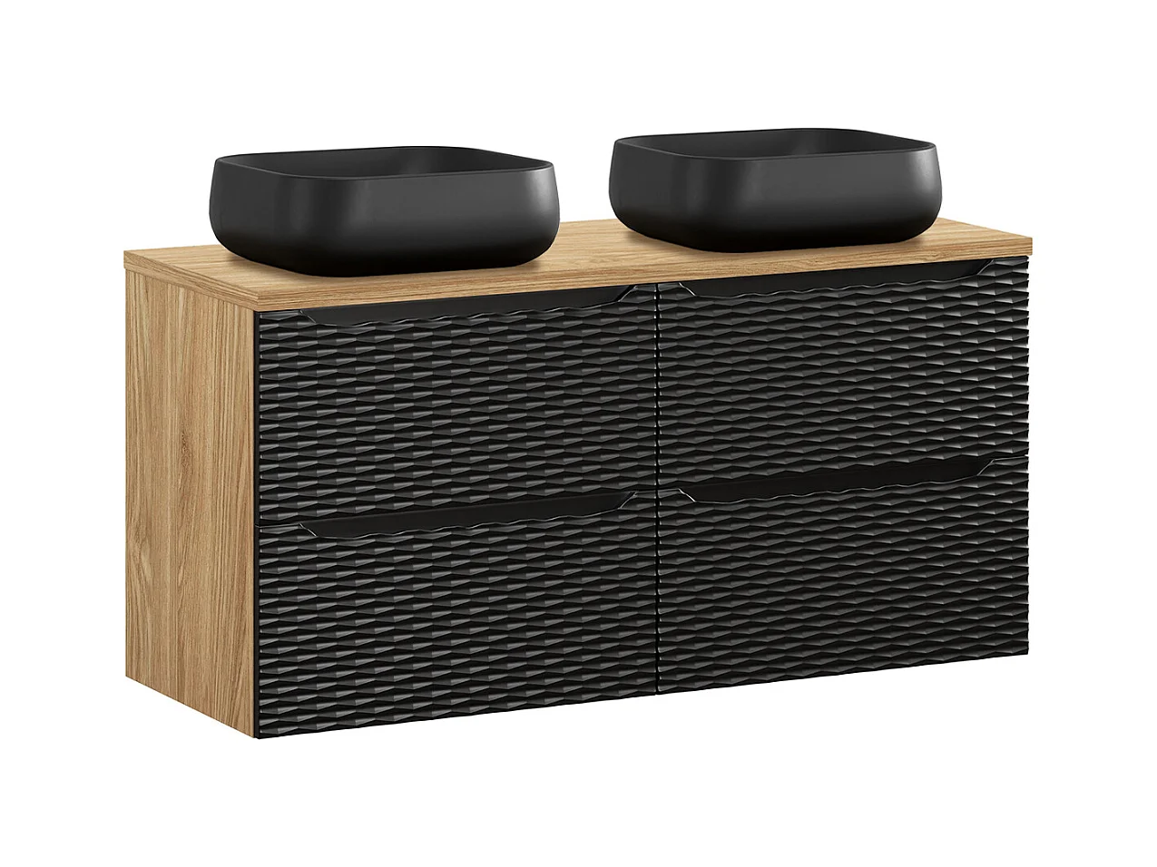 Meuble double vasque 120cm 4 tiroirs Elora Noir et bois