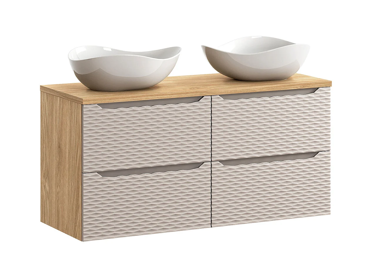 Meuble double vasque 120cm 4 tiroirs Elora Beige et bois Cloud