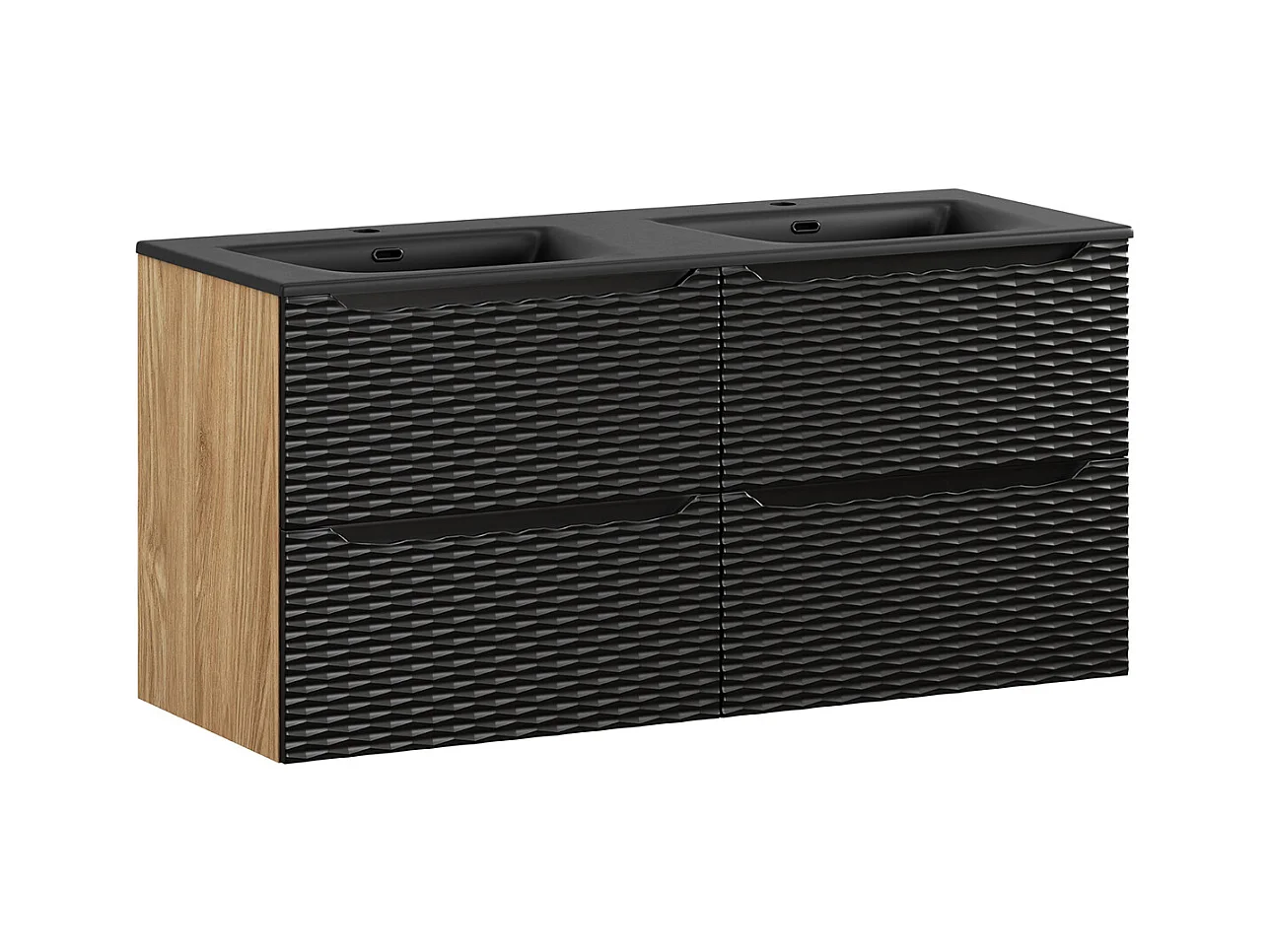 Meuble double vasque encastrée 120cm 4 tiroirs Elora Noir et bois