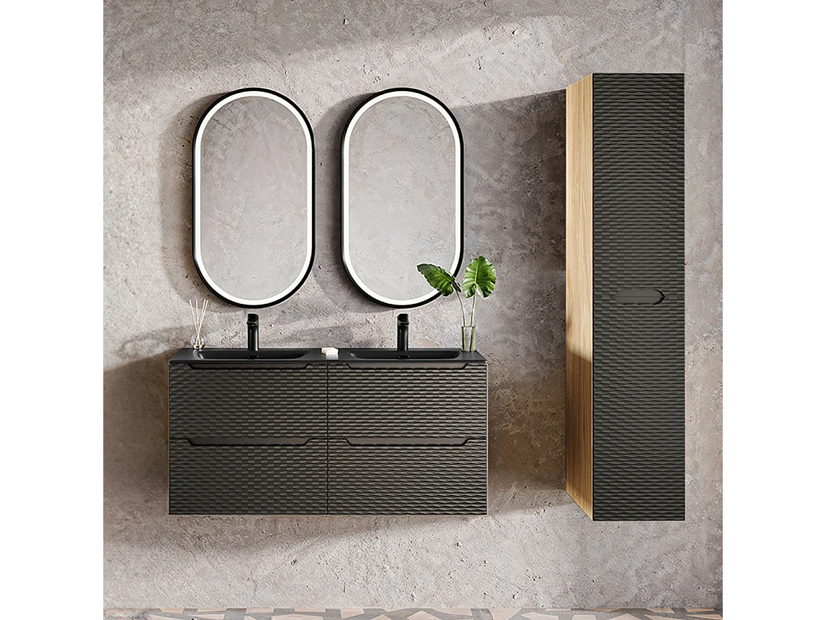 Mobile bagno doppio lavabo Elora nero e marrone 120cm