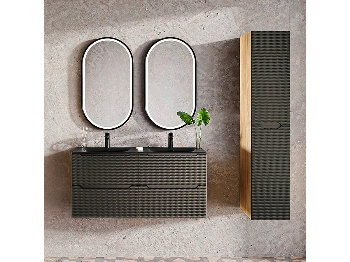 Meuble double vasque encastrée 120cm 4 tiroirs Elora Noir et bois