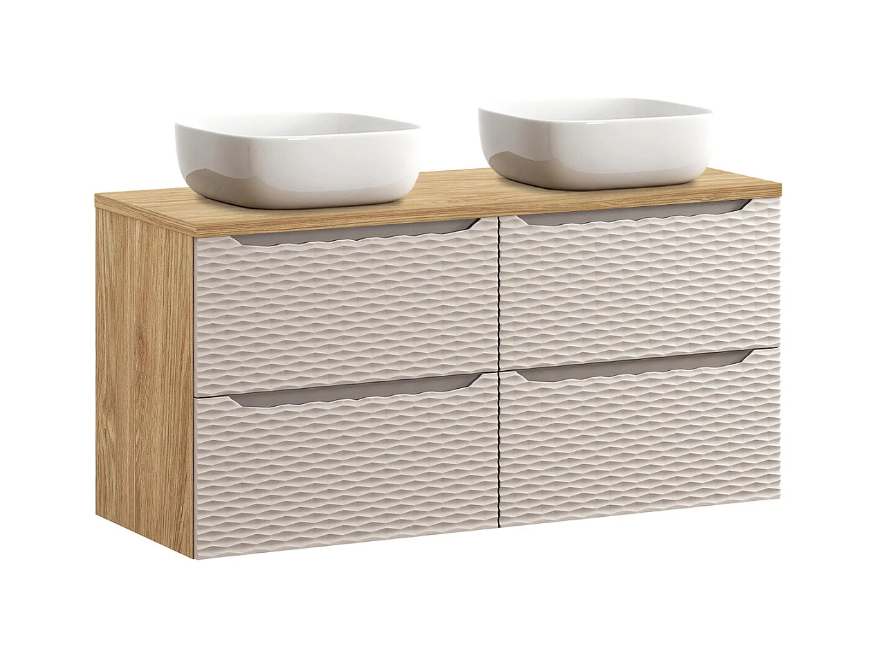 Meuble double vasque 120cm 4 tiroirs Elora Beige et bois