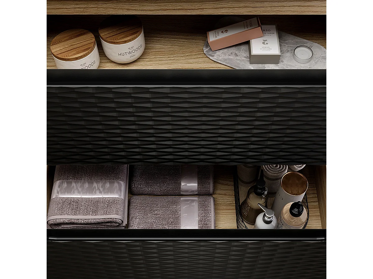 Mueble lavabo individual 80cm Elora Negro y madera