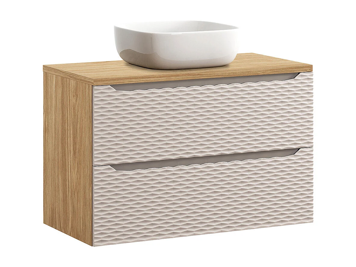 Elora Beige og træ enkelt håndvask 90cm