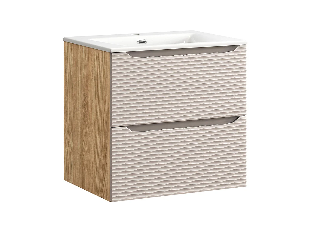 Elora Beige en hout enkel wastafelmeubel met inzet 60cm