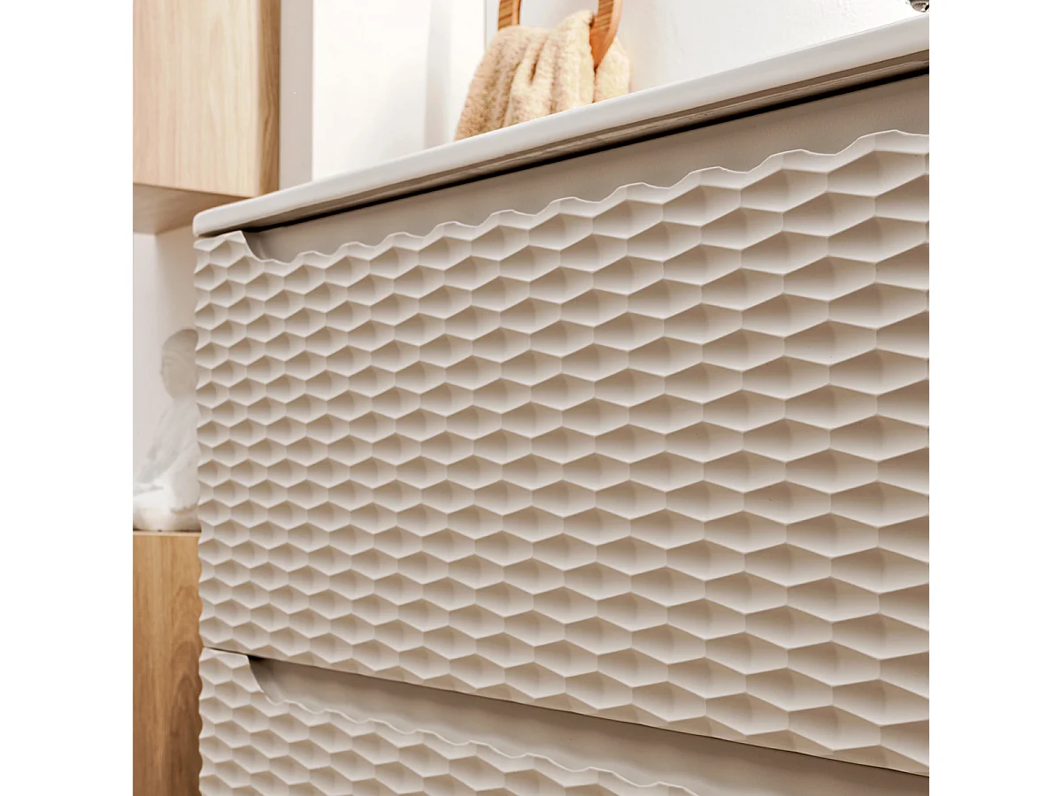 Elora Beige og træ enkelt underskab med indbygget håndvask 60cm