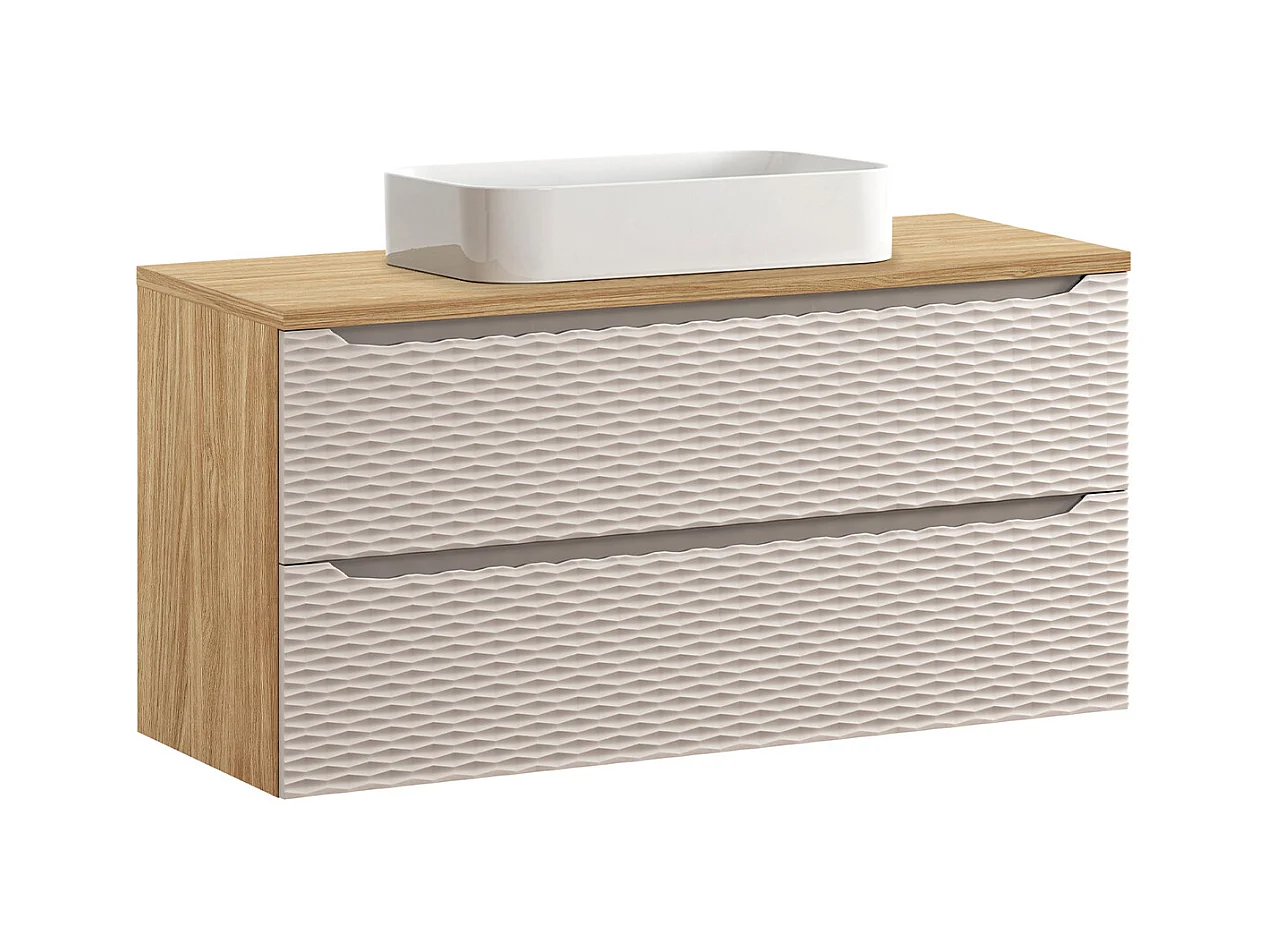 Elora Beige en hout enkele wastafel 120cm 2 lades