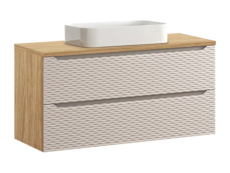 Meuble simple vasque 120cm 2 tiroirs Elora Beige et bois